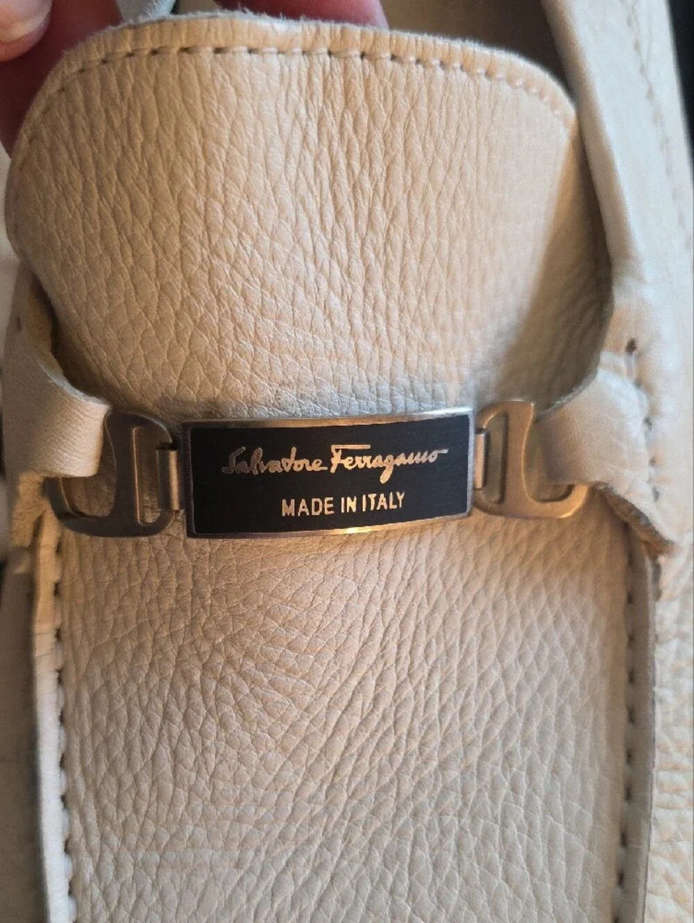 Salvatore Ferragamo Cream Leather Horsebit Loafers
